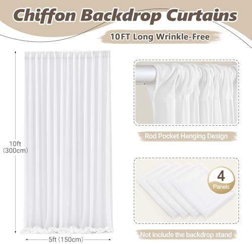 20ft x 10ft Cream White Backdrop Curtains, Wrinkle-Free Sheer Chiffon Fabric Photo Backdrop Drapes for Wedding Arch Party Ceremony Stage Photography Decorations - Image 5
