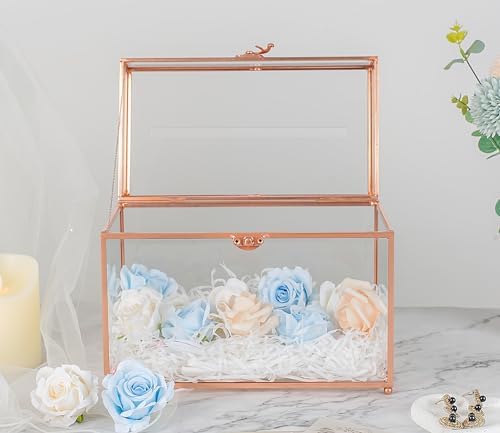 Glass Wedding Card Box with Slot, 10.2 inch Large Clear Card Box for Wedding Receptions, Rose Gold Gift Card Storage Box for Baby Shower, Birthday Party, Bridal Shower - Image 6