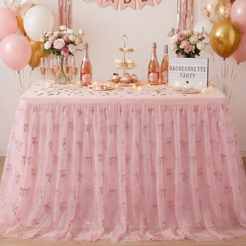 8 Pcs Pink Bow Table Runners 29 x 70 in Pink Bow Tablecloth - Image 5