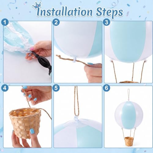 12 Sets 12" Hanging Hot Air Balloon Decortion, Blue - Image 3