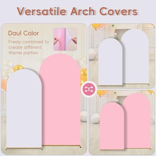 White Pink Arch Backdrop Cover Set of 2 (6FT/7.2FT) Arch Cover Spandex Wedding Arch Stand Covers for Baby Shower Bridal Shower Party Photo Birthday Spandex Baby Balloon Arch Covers Stretchy Backdrop - Image 3