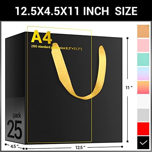 EUSOAR Large Black Golden Handles Shopping Bags, 25 Pack 12.5x4.5x11 inches Gift Wrap Bags Handles Bulk, Merchandise Retail Wrapping Bags for Business, Craft Grocery, Wedding - Image 2