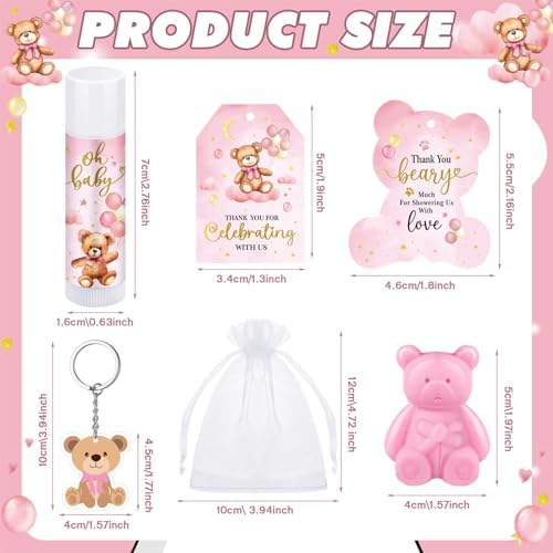 288 Pcs Baby Shower Favors Set for Guests,Pink,Bear - Image 2
