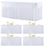gogoparti 4 Pack Spandex White Fitted Table Cloth for 6ft Rectangle Tables White Stretch Tablecloth Table Covers Skirt Banquet Wrinkle Free Tablecloths for Parties Wedding by Gogoparti