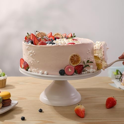 Large Cake Stand 12 Inch with Cake Spatula, Round Bamboo Fiber Cupcake Dessert Stand, Cake Decorating Display Stand for Birthday Parties, Weddings, Baby Shower and Other Events, White - Image 7