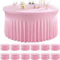 12 Pack Baby Pink Spandex Round Tablecloths for 60 inch Table, Wrinkle Free Stretchy 120inch Fitted 5FT Round Table Cloths Cover with Skirt for Wedding Party Dining Banquet Events by Htper
