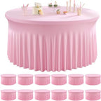 12 Pack Baby Pink Spandex Round Tablecloths for 60 inch Table, Wrinkle Free Stretchy 120inch Fitted 5FT Round Table Cloths Cover with Skirt for Wedding Party Dining Banquet Events by Htper