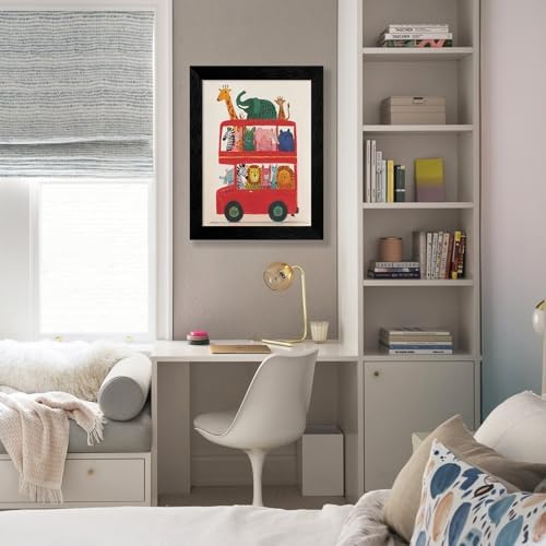 Black Framed Cute Colorful Animal Canvas Wall Art Modern Funny Kids Posters Safari Animals On Red Bus Scene Prints For Toddler Bedroom Nursery Wall Decor 16x24 inch - Image 6