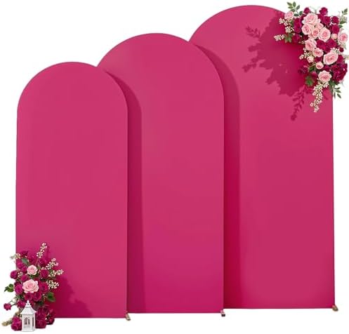 Hot Pink Arch Backdrop Cover 7.2ft 6.6ft 6ft Arch Cover Set of 3 Arch Covers Stretchy Backdrop for Wedding Party Baby Shower Birthday Photography Spandex Arch Stand Covers Backdrop Curtains Decor by Tao-GePartyDecorations