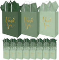 Whaline 30Pcs Sage Green Thank You Paper Gift Bags 6.3 x 3.1 x 8.7 inch 3 Colors Gold Foil Thank You Party Favor Bag with Handle 40 Sheet Tissue Paper for Wedding Birthday One Lucky Duck Gift Wrapping by Whaline