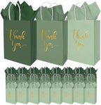 Whaline 30Pcs Sage Green Thank You Paper Gift Bags 6.3 x 3.1 x 8.7 inch 3 Colors Gold Foil Thank You Party Favor Bag with Handle 40 Sheet Tissue Paper for Wedding Birthday One Lucky Duck Gift Wrapping by Whaline