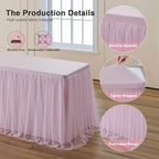 familus Pink Table Cloths 8 Foot Rectangle 6 Pack Stretch Ruffle Tulle Tablecloth Spandex Fitted Table Cover for 8 Foot Tulle Table Skirts for Party Wedding Table Cloths, Banquets - Image 4