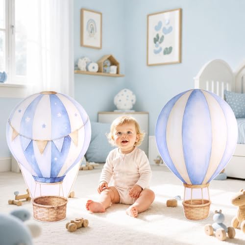 2 PCS Large Hot Air Balloon Baby Shower Decorations, Blue Hot Air Balloon Cardboard Theme Birthday Party Decor for Backdrop Yard Signs Standup Photo Booth Props - Image 4