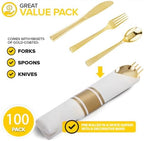 400PCS Pre Rolled Gold Plastic Silverware Sets - Image 4