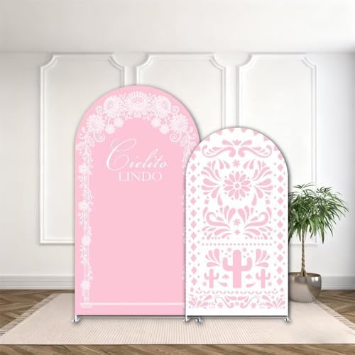2 Pcs Cielito Lindo Arch Backdrop Covers,Set of 2(5FT/4FT) Pink Talavera Floral Arch Fabric Cover for Mexican Wedding Birthday Baby Shower Party Decoration - Image 2
