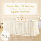 4 Pack Ivory Tablecloth for 6 Foot Rectangle Tables with Tulle Table Skirt - Image 4