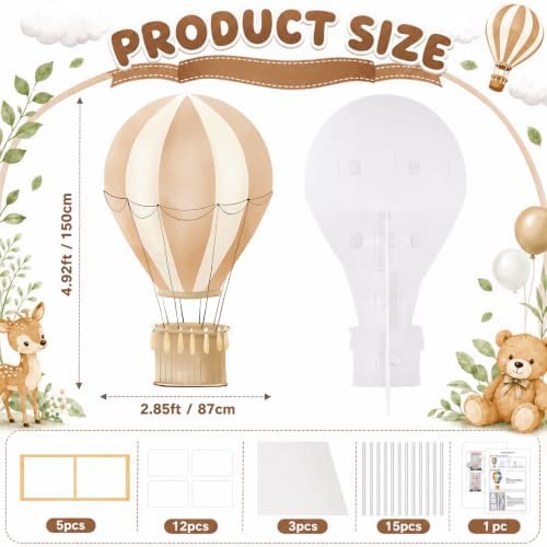 2.9 ft x 4.9 ft Hot Air Balloon Baby Shower Decorations, Large Light Brown Hot Air Shaped Cardboard Cutout, Life-Size Standup Photo Booth Props for Birthday Party Celebration Backdrops Decor - Image 2