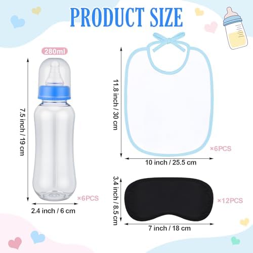 Leinuosen 24 Pcs Baby Shower Blindfold Feeding Game Set Include 6 Plastic Chug Bottles 6 Bib and 12 Eye Mask Blindfold Baby Feeding Bottle Chug Game for Adult Gender Reveal Party Supplies(Blue) - Image 2