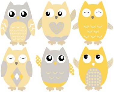 Owl Fabric Wall Decals, Set of 6 Owls Wall Stickers, 10"" Tall, Orange, Grey, White, Available in 4 Different Sizes, Non-Toxic, Reusable, Repositionable - Image 2