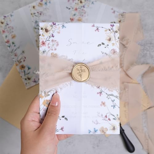 UNIQOOO 50 Pack Blur Wildflower Pre-Folded Vellum Jackets &UNIQOOO Wax Seal Stickers - Baby‘s Breath by UNIQOOO