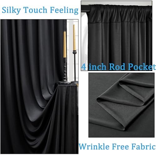 40ftx8ft Wrinkle Free Black Backdrop Curtains for Parties, 8 Panels 5x8ft Thick Polyester Photo Backdrop Drapes for Weddings Birthday Graduation Photography Background Curtains - Image 2