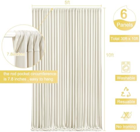 6 Panels Beige Backdrop Curtain for Wedding Parties Wrinkle Free Beige Photo Curtains Backdrop Drapes Fabric Decoration for Baby Shower Photoshoot 30ft(W) x 10ft(H) - Image 5