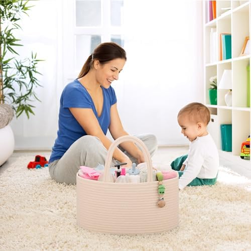 COMSE 2 Pack Baby Diaper Caddy Organizer, Diaper Basket, Baby Car Organizer, Diaper Change Organizer, Portable Tote Bag with Divider, Gift Baskets Empty, Cute Basket - Image 3