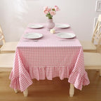 Pink White Gingham Ruffled Table Cloth Rectangular 70"x52" by KMASANIJI