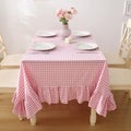 Pink White Gingham Ruffled Table Cloth Rectangular 120“x60” by KMASANIJI