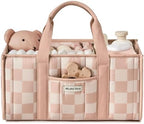 Blissful Diary Checkered Diaper Caddy Organizer, Storage Basket, Pink by BlissfulDiary