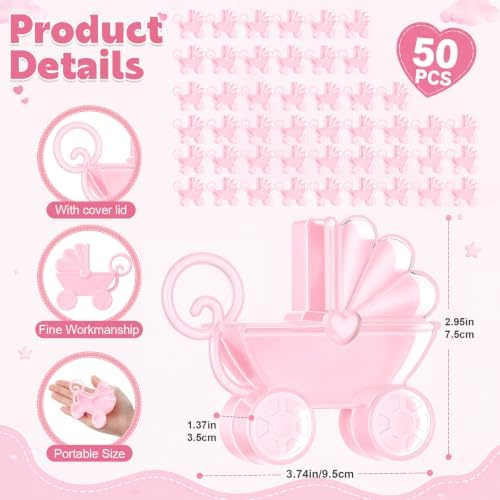 Yinder 50 Pcs Pink Baby Shower Centerpiece Baby Carriage Decor - Image 2