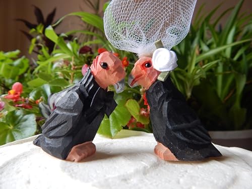 Condor Figurine Cake Topper Bride & Groom Wedding Engagement Anniversary Carved Wood Statue - Image 2
