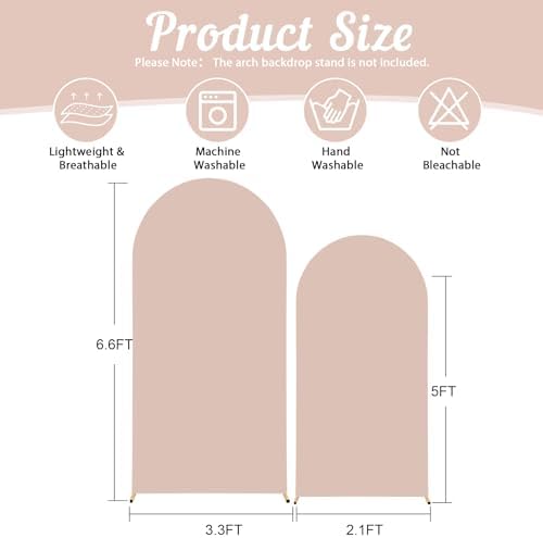 Nude Arch Backdrop Cover 2 Set - 6.6FT, 5FT Spandex Fitted Wedding Arch Stand Covers Round Top Chiara Arch Backdrop Stands Cover for Birthday Parties Banquet Photo Background Decoration - Image 2