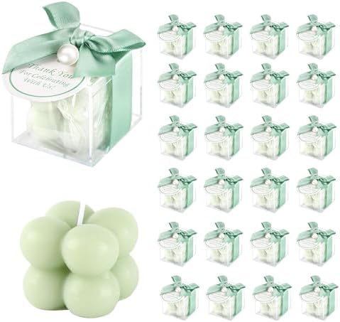 ACITHGL 30 Sets Fully Assembled Small Bubble Candle Party Favors for Guests Bulk Bridal Showers Favors Candles with Stylish Ribbons Thank You Cards Gifts (Green) by ACITHGL