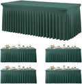 4 Pack Hunter Green Spandex Tablecloths for 6 Foot Rectangle Tables, Wrinkle Free Fitted Tablecover 6ft Stretchy Table Clothes with Skirt for Weddings Birthday Party Banquet Baby Shower by Htper