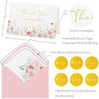 Crisky Pink Floral Wedding Thank You Cards with Envelopes & Stickers From Mr & Mrs, 100 Pack Gold Foil Eucalyptus Leaves Thank You Greeting Note Cards Bulk for Bridal Shower - Image 6