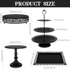Fivenl 8 Pcs Cake Stand Black Metal Dessert Table Display Set, 3-Tier Cupcake Stand, Cake Display Tower and Cookie Tray Rack Serving Tray for Birthday Party, Weddings, Baby Shower (Black) - Image 2