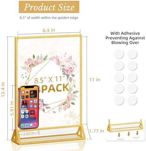PPH-Sisy Acrylic Sign Holder 8.5X11 Gold Picture Frame Double Sided Acrylic Frame Plastic Sign Holder Display Stand for Wedding Table Numbers Menu Holder (6 Pack) - Image 2