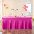 2 Pack Hot Pink Spandex Table Clothes for 6 Foot Rectangle Tables, Wrinkle Free Fitted Table Cover 6ft Fuchsia Stretch Tablecloths with Skirt for Parties Weddings Birthday Banquet Baby Shower - Image 6