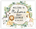 Andaz Press Custom Large Baby Shower Canvas Welcome Sign, 16 X 20 Inches, Rustic Greenery Safari Animals, Guestbook Alternative, Personalized Sign Our Canvas For Jungle Safari Baby Shower Welcome Sign by AndazPress