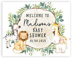Andaz Press Custom Large Baby Shower Canvas Welcome Sign, 16 X 20 Inches, Rustic Greenery Safari Animals, Guestbook Alternative, Personalized Sign Our Canvas For Jungle Safari Baby Shower Welcome Sign by AndazPress