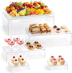 Extra Large 15.5 Inch Acrylic Buffet Risers Stands, 5 PCS Clear Food Risers for Buffet Table, Tiered Rectangle Dessert Table Display Set, Party Food Display for Catering Supplies by JINGOYUE