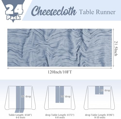 24 Pack Dusty Blue Table Runner 10Ft Cheesecloth Table Runner Rustic Gauze Table Runners Romantic Long Sheer Fabric Cheese Cloth Table Runners for Wedding Party Bridal Baby Shower - Image 2