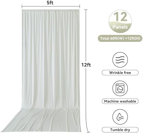 12 Panels 5x12ft Ivory Backdrop Curtains for Parties, Wrinkle Free Polyester Ivory Photo Backdrop Drapes 12 ft Long Back Drop Cloth for Wedding Birthday Photography Background Party - Image 3