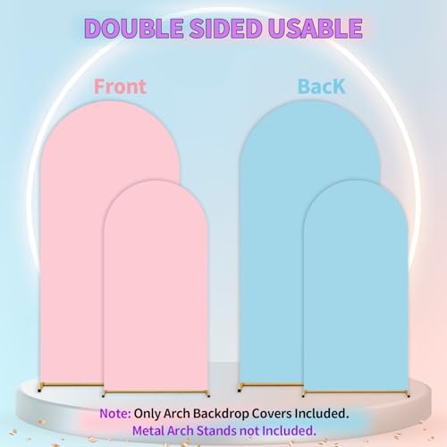 Arch Backdrop Cover Set of 2 (6FT/7.2FT) Double Color Wedding Gender Reveal Arch Cover Decorations Spandex Fitted Chiara Arch Backdrop Covers for Baby Shower Party Birthday Banquet (Pink-Blue) - Image 2