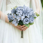 Dusty Blue Peonies Dahlia Artificial Flowers Bulk, 12 Bundles - Image 5