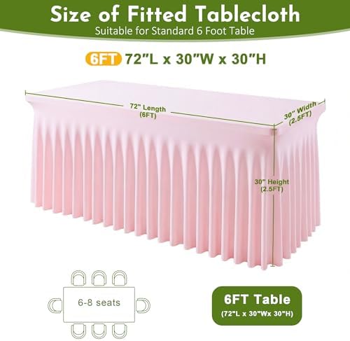 4Pack Pink Spandex Tablecloth for 6FT Rectangle Tables,Table Skirt - Image 2