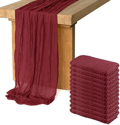 12 Pack Cheesecloth Table Runner, Runner Gauze Boho Wedding Decor Romantic Table Runner for Wedding Birthday Party(35" x 118") (Wine Red) by Home