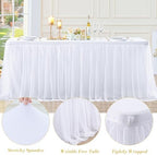 2 Pack White Table Cloth for 8 Foot Rectangle Tables, White Stretch Fitted Tulle Table Covers Skirt, Rectangular Ruffle Tutu Tablecloth Wedding Banquet Baby Shower Cake Tablecloths Decorations - Image 6