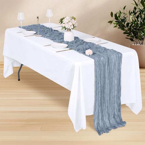 28 Pack Dusty Blue Cheesecloth Table Runner 17x108 Inch Semi Sheer Boho Gauze Cheese Cloth Fabric Table Runners, for Wedding Party Baby Shower Birthday Home Decor Garden Farmhouse - Image 3